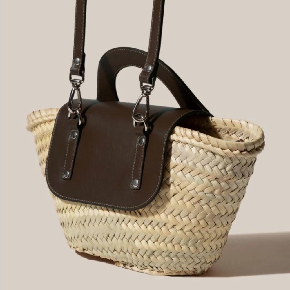 Hereu Alqueria Small Straw Crossbody Tote Natural with Brown Leather - Picture 4 of 17